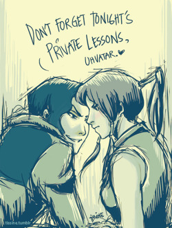 tissine:  The way Tahno said “I can give you some private lessons” to Korra was too damn sexy…  Yes, yes. I ship these two I just had to make a quick sketch of them XD 