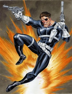 brianmichaelbendis: Nick Fury by Bruce Timm  The cool Nick Fury.