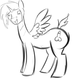 this is my new oc, Butt Thunder he will be replacing Lemontwist he is an alicorn his colors are black and red he may or may not be a llama he only wears yoga pants because he loves to get compliments on his butt-shelf  he is a very serious pone  now to