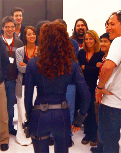 loki-cat:   Scarlett Johansson --&gt; behind the scenes, Iron Man 2  WOW HAPPY I SEE YOU CHECKIN OUT DAT ASS 