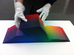 notanotaku101:  artiestroke:  redblackroselove:  linaislitraleenotonfire:         The Most Gorgeous Book Ever Has No Words Or Pictures, Just Color This is the RGB Colorspace Atlas by Tauba Auerbach. The 8”x8” hardcover tome is pretty much an encyclopedia