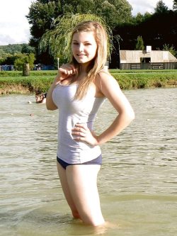bigteentits:  OMFG!!! She’s so fucking hot!!! (Hey, would that be SSFH?) well anyway, here she is standing in the lake on what looks to be a private beach. What if she started stripping for you? Those teen tits gotta be Double D’s, right? and you,