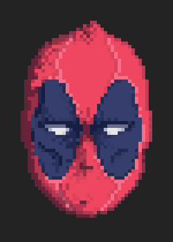 alexlikesdesign:  Deadpool / The Merc with a Mouth / Wade WilsonThis is by far the most complicated pixel gif I’ve made to date, clocking in at cool 105 frames. It took a while.Sorry about the head, Wade.    For my pet monster.