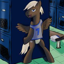 Staying behind after the game. Pseudo-pin-up of Dumbbell wearing a basketball jersey.  I&rsquo;m seriously crushing on this pony.  This one definitely is supposed to be more suggestive, but I&rsquo;m too self-conscious to really go all the way considering