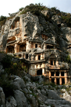  The rock-cut out tombs of Mrya, located a few kilometers from Demre in the Anatolian region of Turkey. 