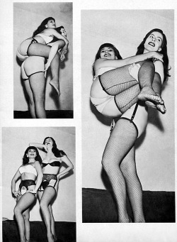 Men&rsquo;s magazines from the 50&rsquo;s-era loved accentuating how petite stripper Patti Waggin was, by shooting pictorials of her with very TALL showgirls! In this instance, it&rsquo;s 6&rsquo; 3&quot; Vallkyra.. You can see a previously-posted one