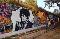 bisexualalbinos:  im laughing so hard at the guy he’s like “look at this shit”  “look at this fucking anime butler that someone painted on this otherwise awesome graffiti wall. i didn’t fucking sign up for this.” 