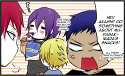 wolfanddragon:  Akashi you bully! You know very well Mukkun needs his daily dose of sweets! Also, I didn’t want to mess up Akashi’s hair so I didn’t edit his last word. Source here! 