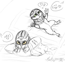 lunarescapades:  Baby Turians. You can’t fight it. You must hug them. They demand cuddles or they will sit there and chew up the furniture and wave their tiny arms while squeaking/peeping/squaking at you. Basically lil’ turians are just too much fun