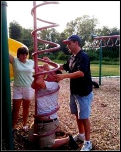 collegehumor:  Man Stuck in Jungle Gym Don’t worry, he probably meant to do this. 