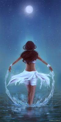 nymre:  &ldquo;I rise with the moon&rdquo; buuu having fun with photoshop~ I like drawing Katara and moons. c: 