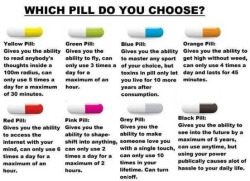 asklelemonylenny:  askblueberrymilkshake:  actualcannibaleridanampora:  caewaiisar:  nicesprot:  curdled-frottage-cheese:  pink, if I can shape-shift into another person AND have their voice  green or pink  probably red pill  grey im gomen  the safest,
