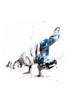 divinebboying:  the5thelementmag:  Using a hip-hop element to be inspired in your artistic expertise? Now that deserves some recognition. Check out these hand drawn and watercolor sketches from artist Florian Nicolle. BBoy’s in motion! Break dance in