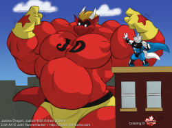 When I saw this pic Cooner did of andarkwolf01&rsquo;s Justice Dragon and jim55&rsquo;s Justice Wolf, I just had to color and shade it!