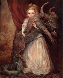 graveyardtann:  charlotteiq:  jade-cooper:  sarah-belham:  &ldquo;The Favorite&rdquo; by Omar Rayyan  Favorite what? Demon?!  Loving the fact that whatever it is is wearing a matching flower.  One of my favorite paintings