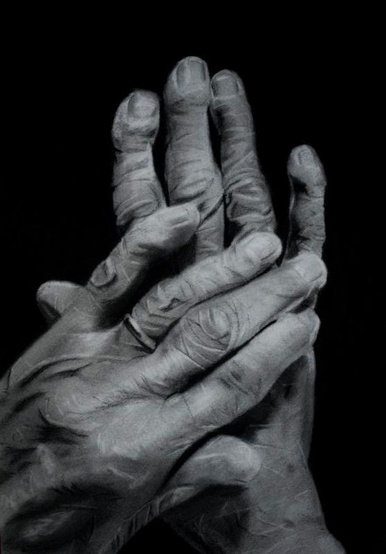 My old Hands drawing in charcoal mediums. Photo credit given to: http://tardia.deviantart.com/art/Hands-49520534