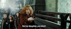 ilikcheez:  xaldien:  chubbymon:  madmaxinabox:   The Wrath of Molly Weasley    Anyone notice the colour of the first spell? Molly aimed for the Killing Curse.   
