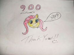 madame-fluttershy:  My 1st actual real attempt at pony art. It’s bad I know &gt;.&lt; I wanted to do something special for finally hitting 900 followers. So this is it. Thank you to each and every one of my amazing followers, without you I wouldn’t
