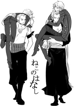 cook-and-swordsman:  Left one is cuter &lt;3  Sanji, either you stay put or GTFO - I bet that&rsquo;s what Zoro wants to say. XD