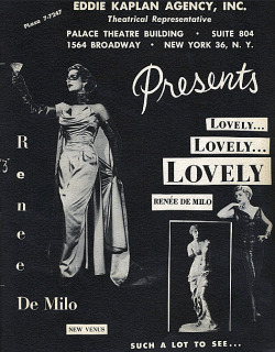   Lovely… Renée De Milo Promotional handbill generated by her theatrical representative: Eddie Kaplan Agency, Inc..  