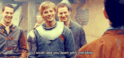 brolinskeep:  hogwarts-facebook:  Favourite Merthur Moments - (1) The bit where my dirty mind started giggling hysterically at the possible innuendo   friendly reminder that in this scene arthur was meant to take of his shirt 