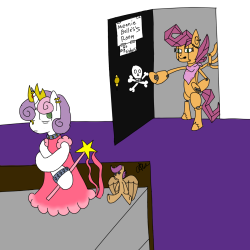 askscootabot:  askmeaniebelle:   ((Here’s the real version for you, sorry about this mess.)) Does meanie actually have a super soft side or did her big sister finally find a good punishment. No pony may ever know…except the washing machine it
